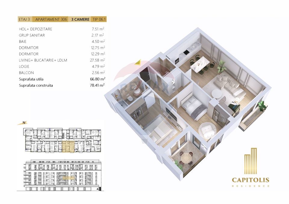 DEZVOLTATOR:  Apartament cu 3 camere, 2 balcoane, Tractorul