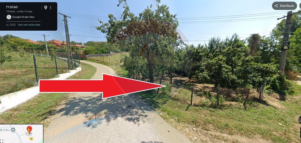 Teren intravilan 1.736 mp Chițești- Bogați (AG), deschidere la asfalt