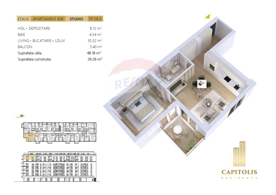Studio generos, etaj 6, Capitolis Residence