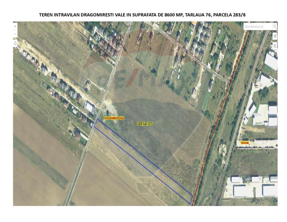 Vanzare teren intravilan 8,600mp Dragomiresti-Vale - langa A0 si A1