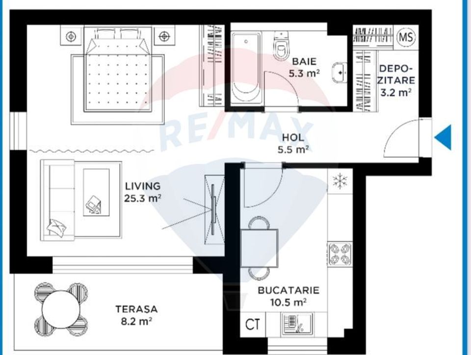 Large, bright studio for sale in Straulesti area