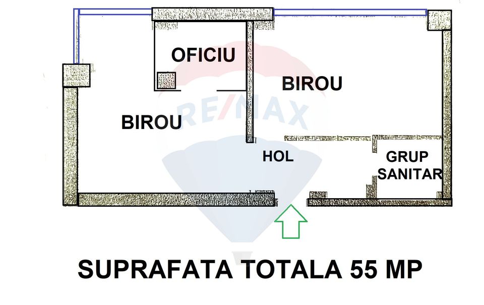 55sq.m Office Space for rent, Centrul Civic area