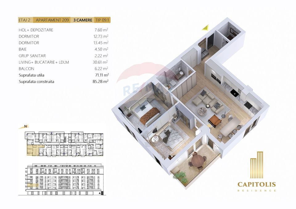 3 room Apartment for sale, Tractorul area