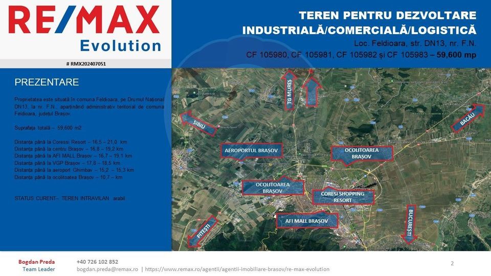 DE VÂNZARE| Teren industrial 59,600mp Feldioara / DN 13 0% COMISION!