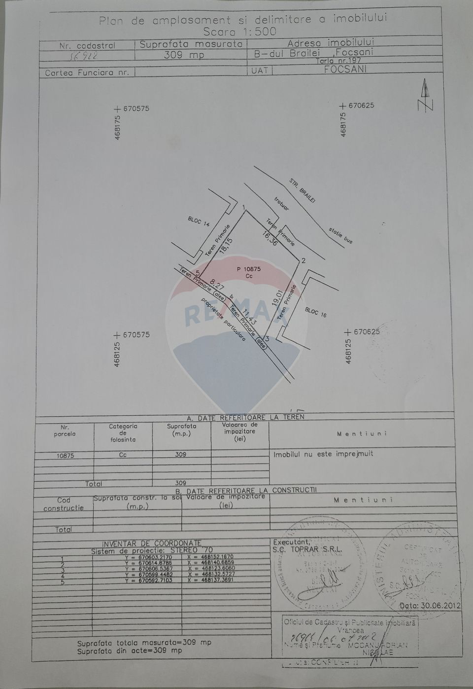 Land 309sqm Focsani / Bulevardul Brailei