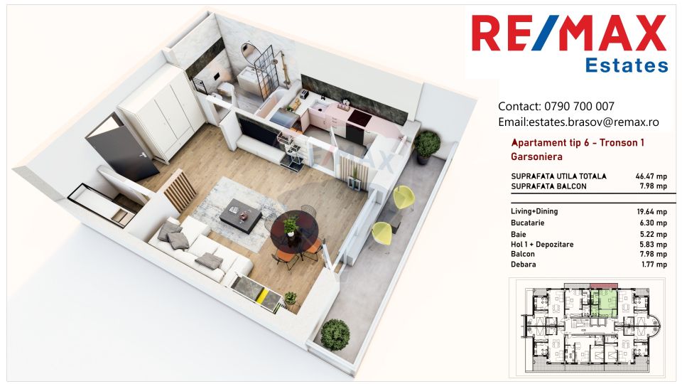 Garsonieră decomandată în Tractorul – ARMONIA RESIDENCE