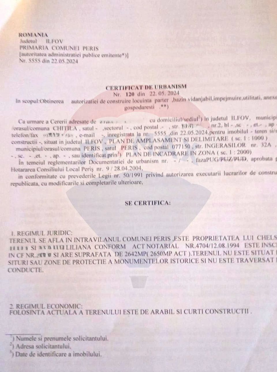 De vanzare teren intravilan Peris Strada Ingerasilor