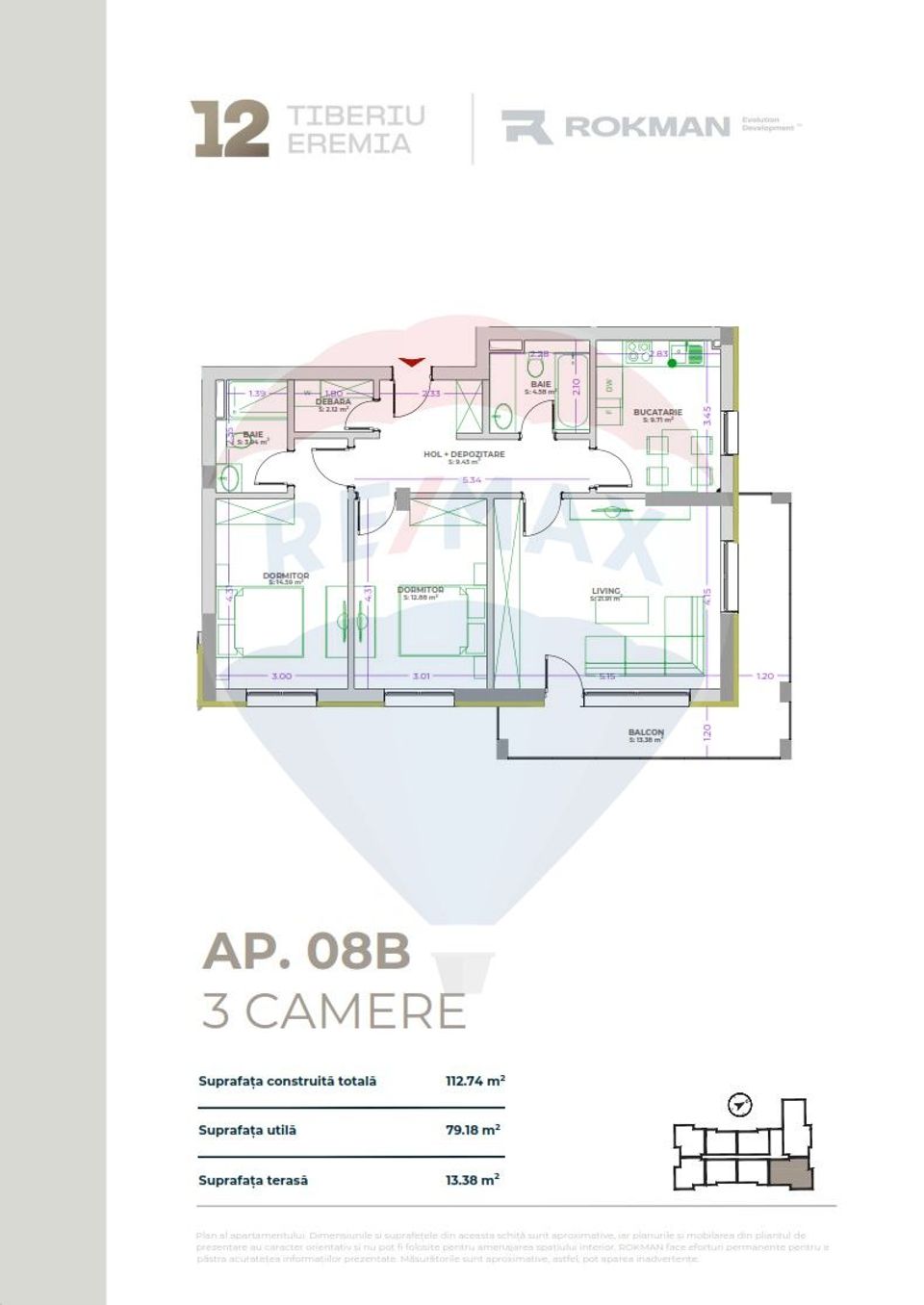 3 room Apartment for sale, Tractorul area