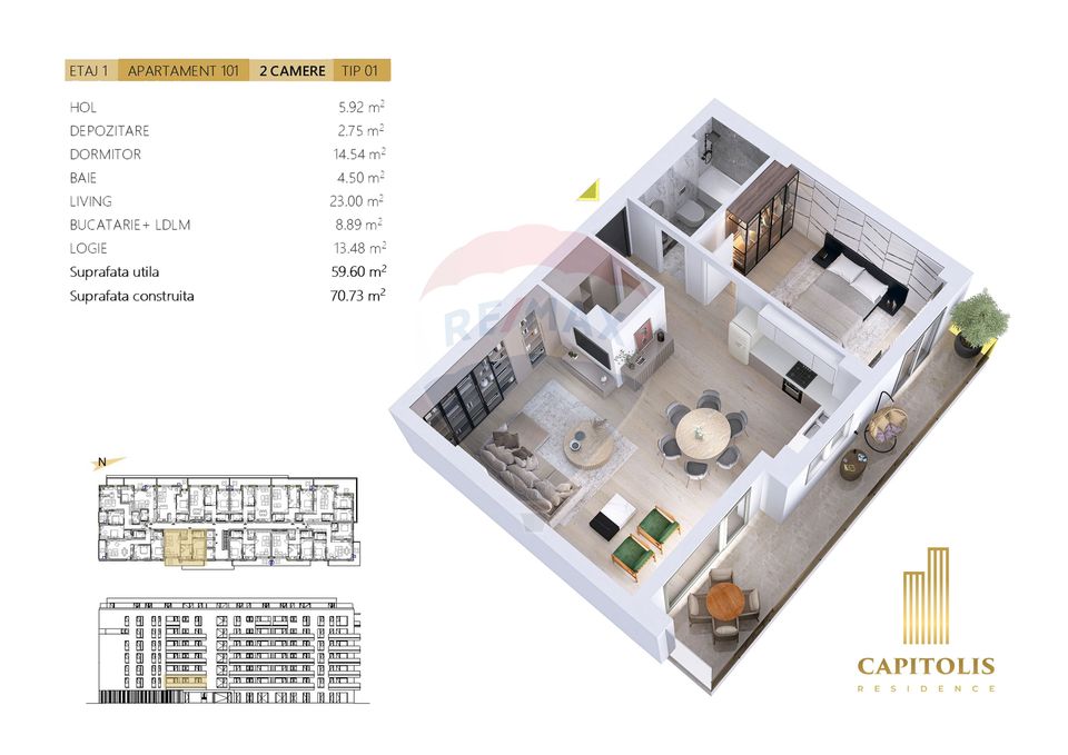 OFERTĂ PROMOȚIONALĂ: Apartament 2 camere, Capitolis Residence