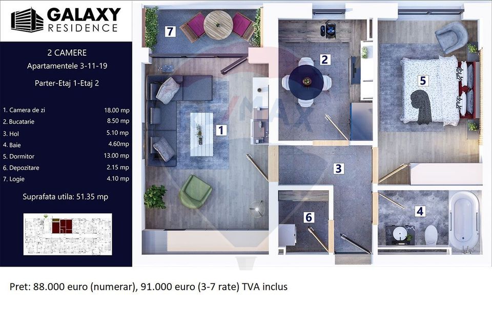 2 room Apartment for sale, Tractorul area