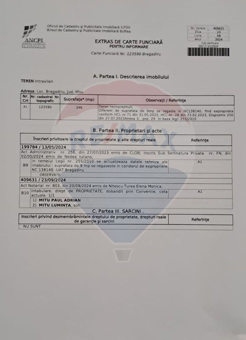 Teren intravilan 2944 mp Rubinului/Bragadiru