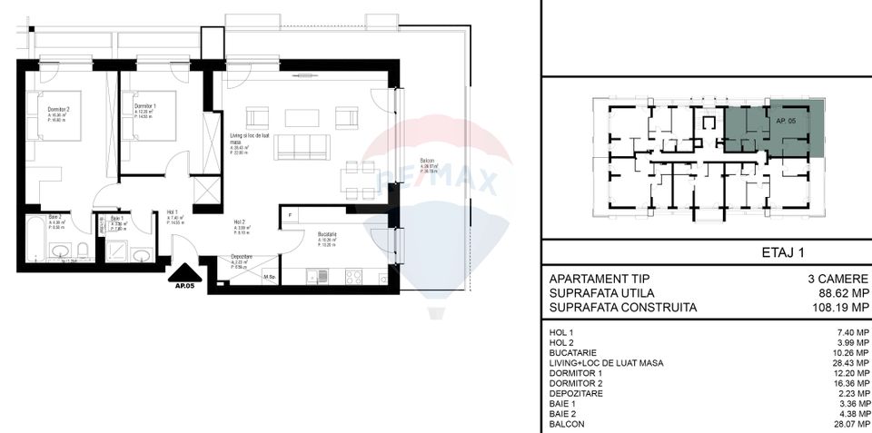 Bright 3-room apartment, forest view, on Iancu Nicolae Street