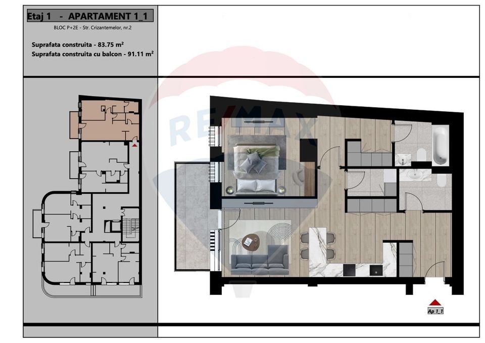 De vânzare Apartament cu 2 camere 72 mp utili zona Dacia  et. 1