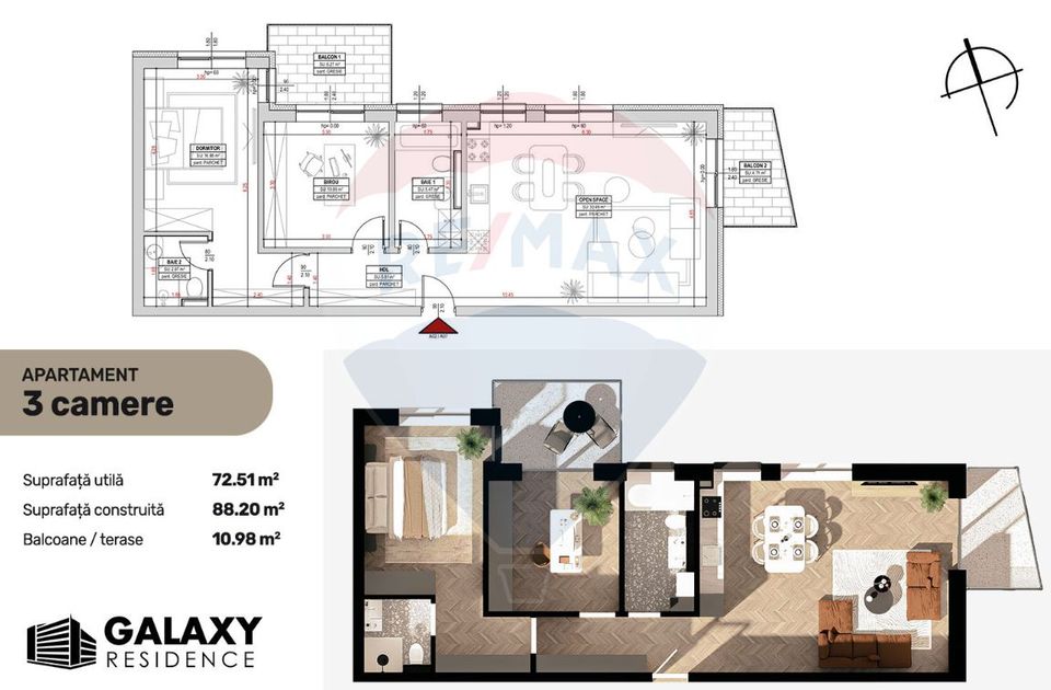 COMISION 0| DE VÂNZARE| 3 CAMERE| TRACTORUL| BLOC NOU|GALAXY RESIDENCE