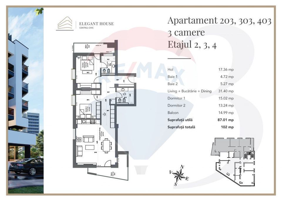 Apartament Premium 3 Camere, Etaj 4 – Elegant House Brașov