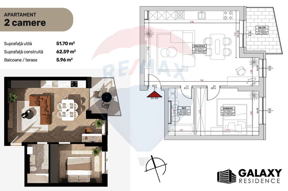 COMISION 0| DE VÂNZARE| 2 CAMERE| TRACTORUL| BLOC NOU|GALAXY RESIDENCE