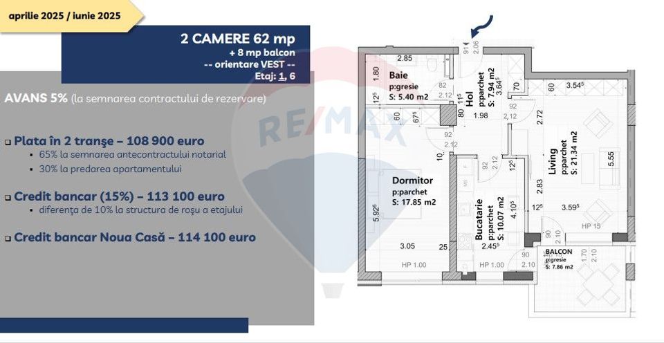 Apartament 2 camere de vânzare - 62 mp + 8 mp balcon, Vivamus Brașov