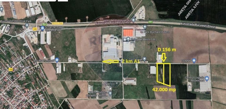 Teren  industrial 2 sau 4 Ha Autostrada A1 CTPark Bolintin Deal