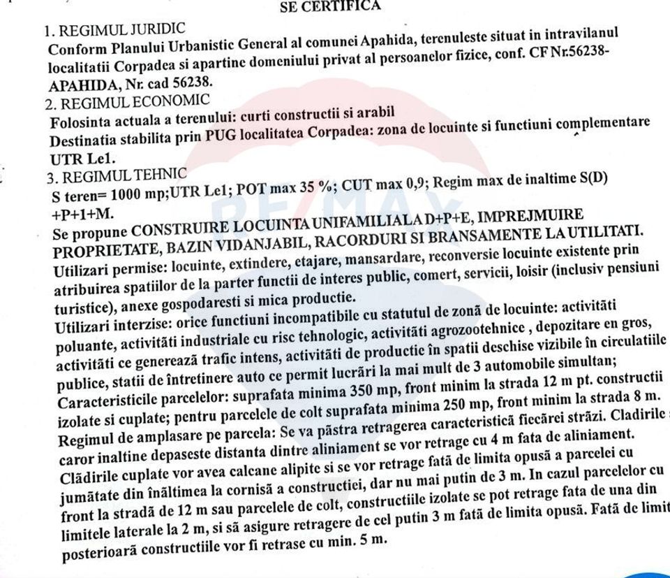 Teren de vanzare in Corpadea! 1000 MP