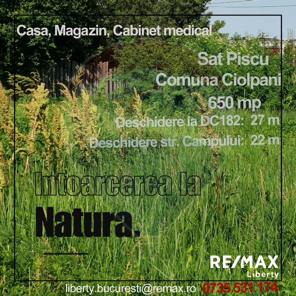 Teren de vanzare comuna Ciolpani, sat Piscu