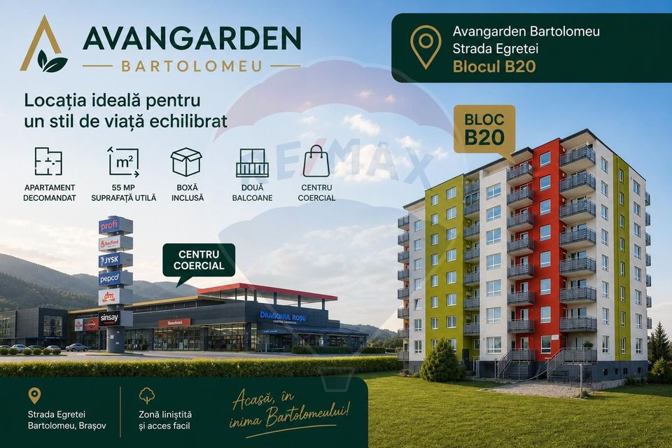 Apartament 2 camere decomandat | 55 mp | 2 balcoane  | Boxa inclusa