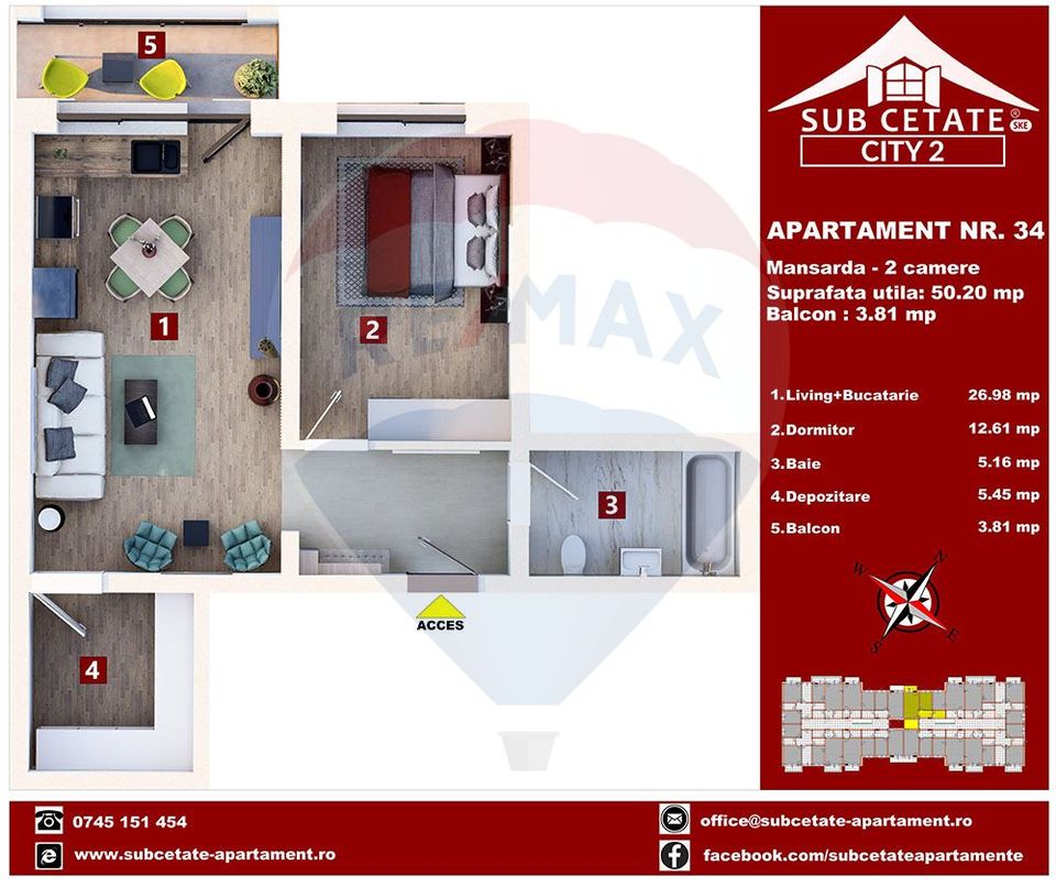 Apartament 2 camere la mansardă | Vila 3 | Subcetate City 2