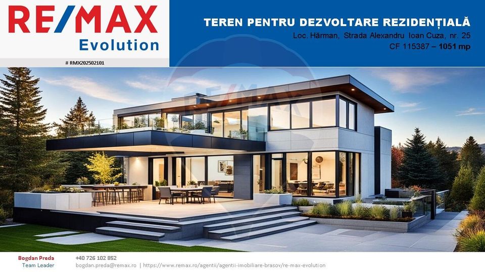 COMISION 0%  Teren 1,051mp/ Intravilan/Hărman