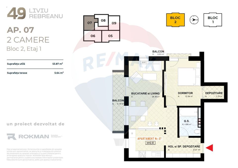 2 room Apartment for sale, Tractorul area