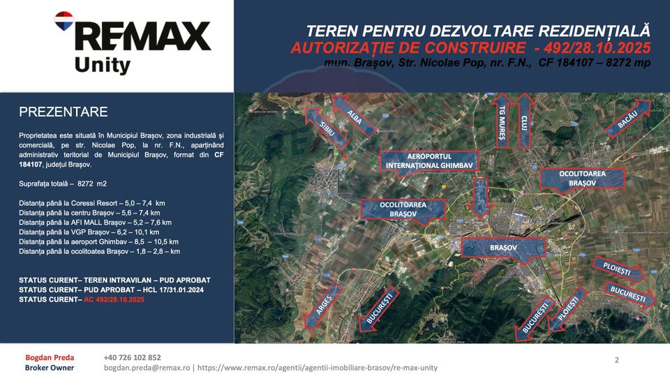 Teren dezvoltare rezidențială 8,272mp Brasov/AUTORIZATIE DE CONSTRUIRE