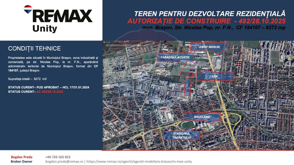 Teren dezvoltare rezidențială 8,272mp Brasov/AUTORIZATIE DE CONSTRUIRE