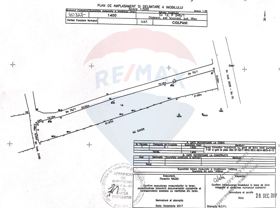 Teren intravilan 1.400mp Izvorani (IF), drum asfaltat, la 3 min de DN1