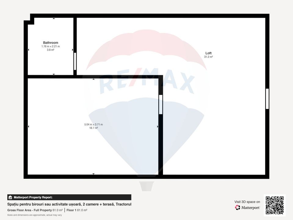 Spațiu pentru birou sau activitate ușoară – 2 camere + terasă