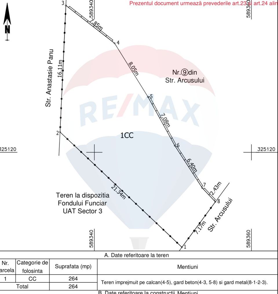 Land 264sqm Strada Arcusului