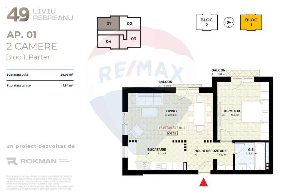 2 room Apartment for sale, Tractorul area