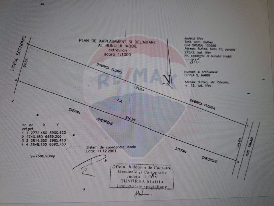 Teren 7500 mp Soseaua Tamasi Buftea destinatie comerciala industriala