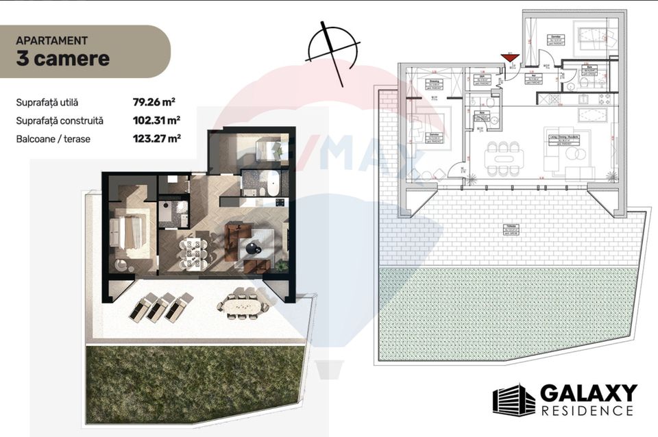 3 room Apartment for sale, Tractorul area