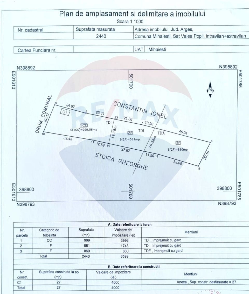 Extravilan land + built-up area Valea-Popii (Mihaesti)