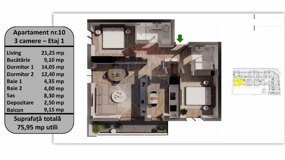 Apartament cu 3 camere de vânzare în zona Tractorul