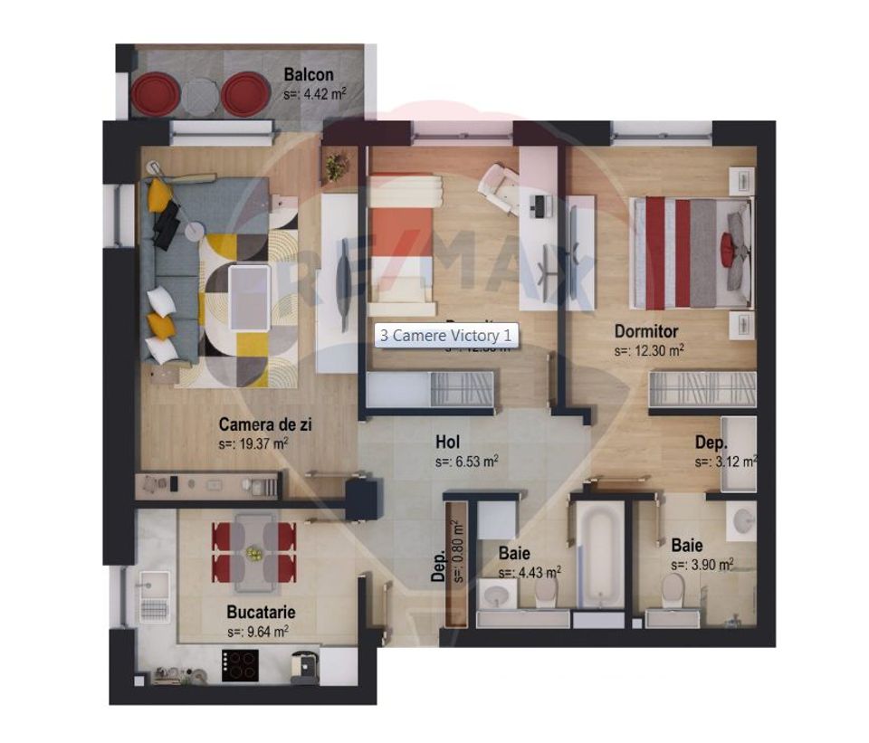 Apartament cu 3 camere, bloc nou, finalizare Septembrie 2023, Brașov