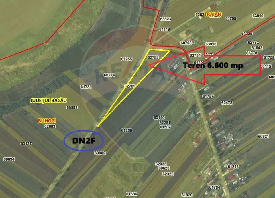 Teren de vanzare la DN2F Bacau-Vaslui la intrare in Traian si Bijghir