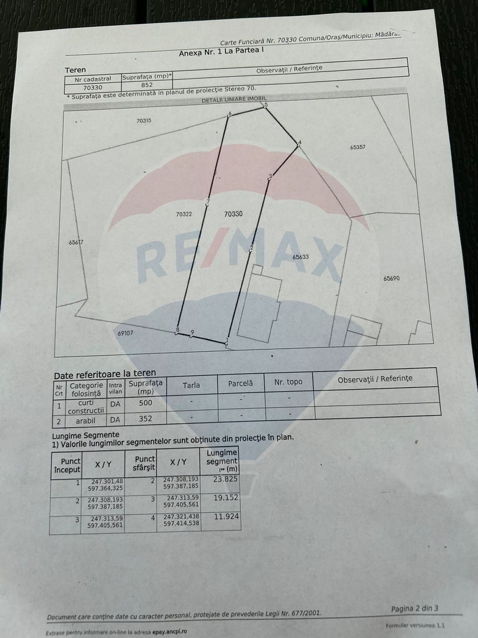 Land 852sqm Madaras / Drumul principal