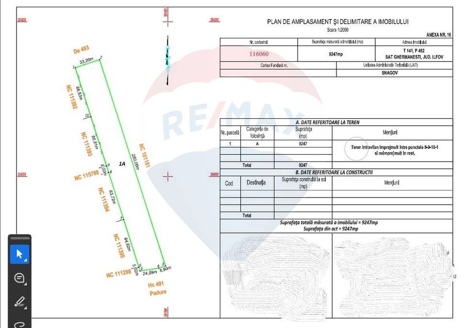 Teren 9200 mp intravilan 33m deschidere Ghermanesti padure
