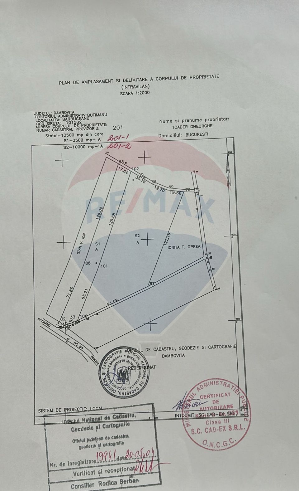Sale of land in Butimanu / Barbuceanu village, Dambovita county