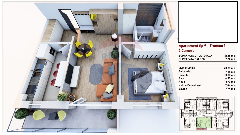 Apartament cu 2 camere de vanzare  / zona Tractorul