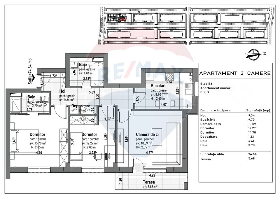 3 room Apartment for sale, Tractorul area