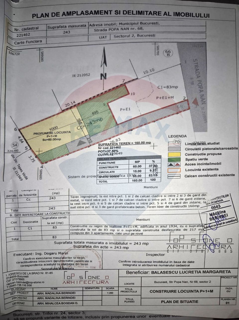 Garsoniera 30.9mp si 160mp teren de vanzare Str. Popa Nan - Bucuresti